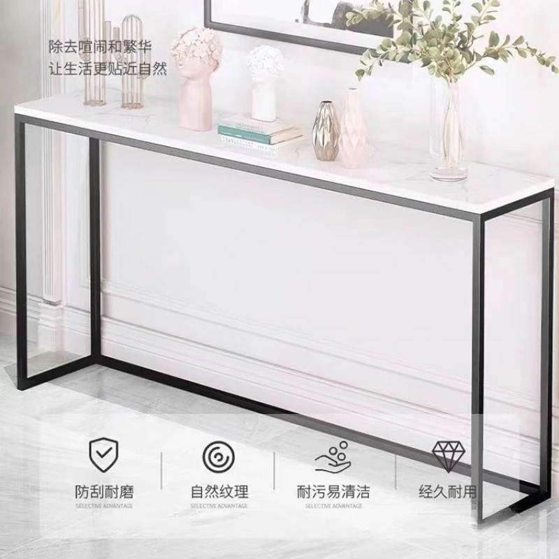 Rock slab Xuanguan table, side table against the wall, narrow strip case, radiator rack behind the sofa