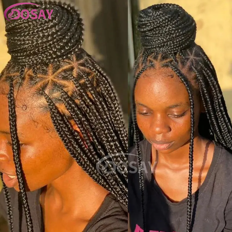 26 Inch Braided Wigs For Black Women Full Lace Braided Wigs Faux Locs Goddess Jumbo Knotless Synthetic Braid Lace Frontal Wigs