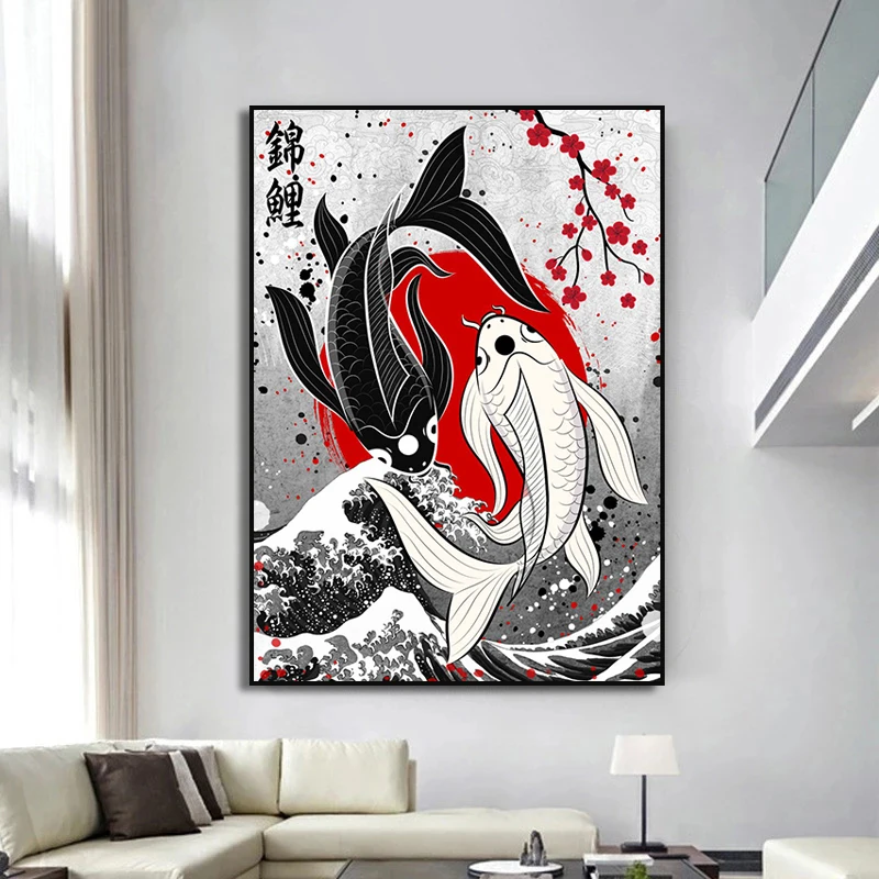 japanese Samurai Bushido Canvas Painting Wall Art koi fish Posters and Prints Home Decorating for Living Room Bedroom decor