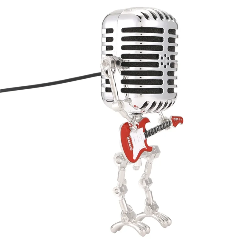 AA84 2Pc Mic Rockbot,Metal Microphone Robot Table Lamp Holding Guitare Vintage Night Light,Vintage Microphone Robot Desk Lamp