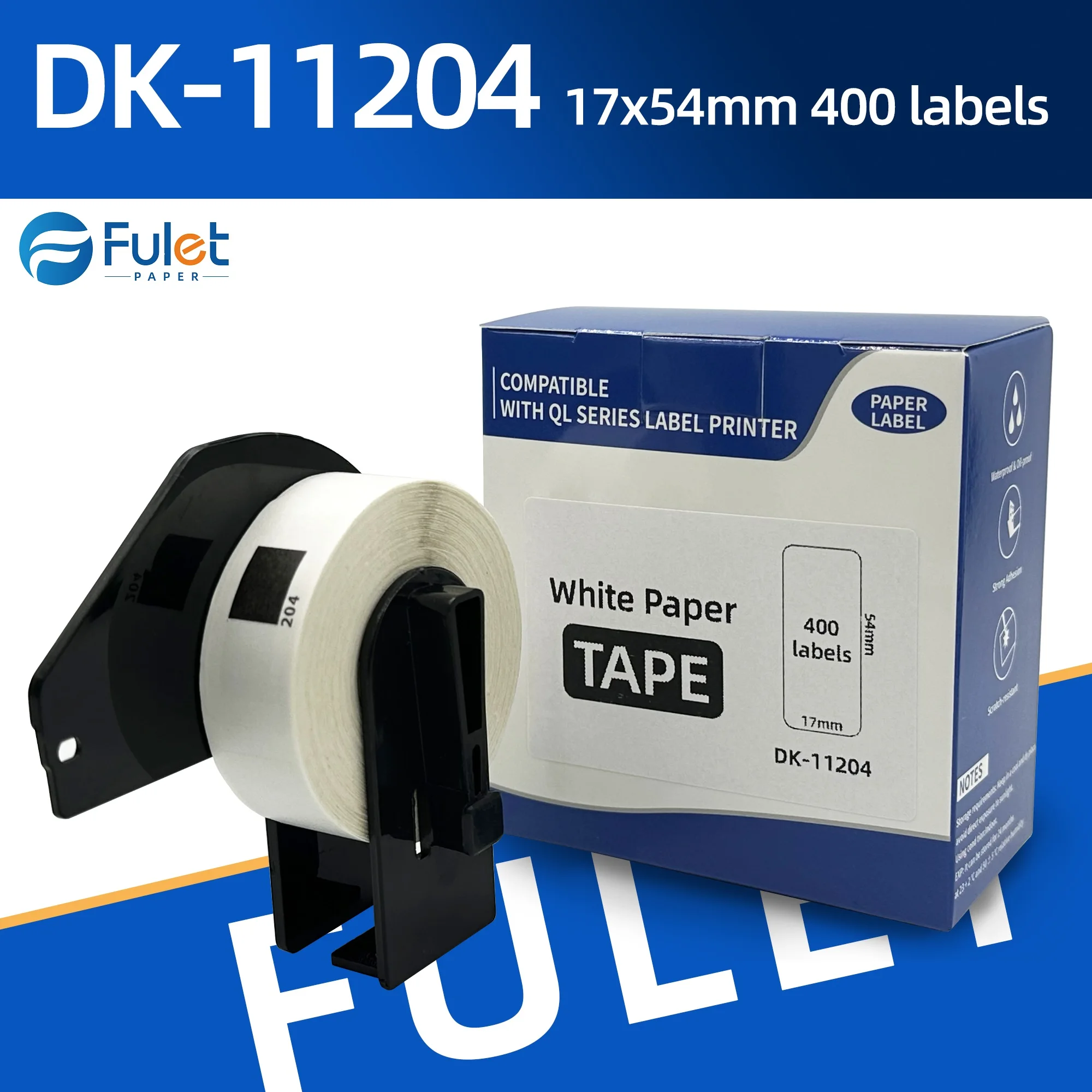 Compatible Brother DK 11204 17 X 54mm 400 labels per roll Black on White Small Label Roll with label holder cartridge