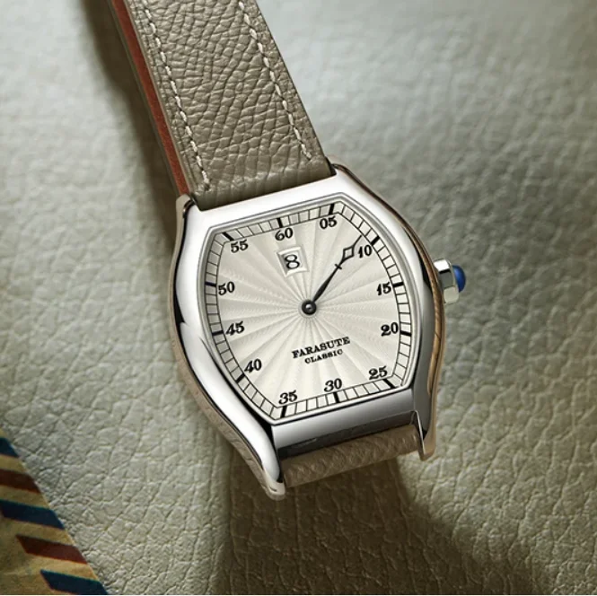 

FARASUTE мужские автоматические часы 36 мм * 44 мм прыгающие часы Tonneau механические наручные часы с сапфировым стеклом 30 м водонепроницаемые ST17