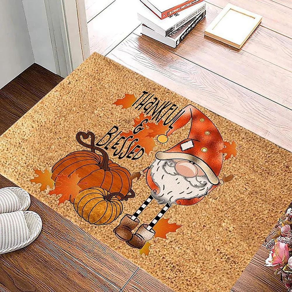 Thanksgiving Flannel Non-Slip Mat Carpet Room Doorway Floor Decoration Blanket Floor Mat Festive Party Decoration Supplies