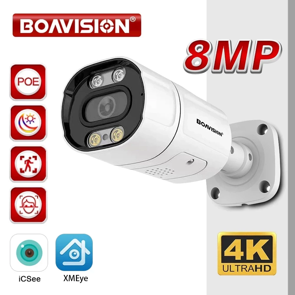 

4K 8MP Ultra HD 2.8MM H.265 POE IP Cam 5MP 3MP XMeye APP AI Motion Detection Two Way Audio Outdoor Bullet Surveillance Cam