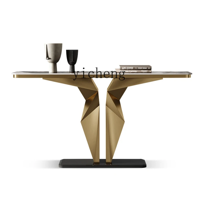 

XL light luxury style entrance table stainless steel integrated wall strip slate entrance table