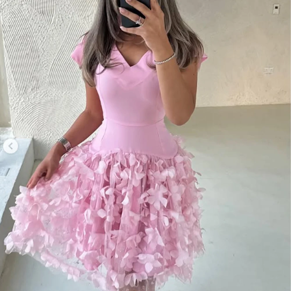 Customized Fashion Exquisite Sexy Applique A-line V-neck Short Dresses Cocktail Dresses Matching High Quality Simple