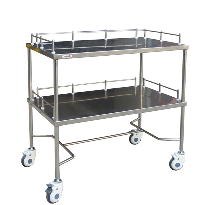 

T202B Mobile Medical Equipment Manufacturing Supplier 2 Tier Medical Stainless Steel Trolley Cart for Elderly