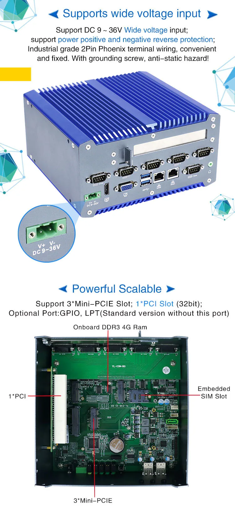 Yanling High Quality Fanless Industrial Computer With CPU Core Board Optional Support 9~36V Wide Voltage