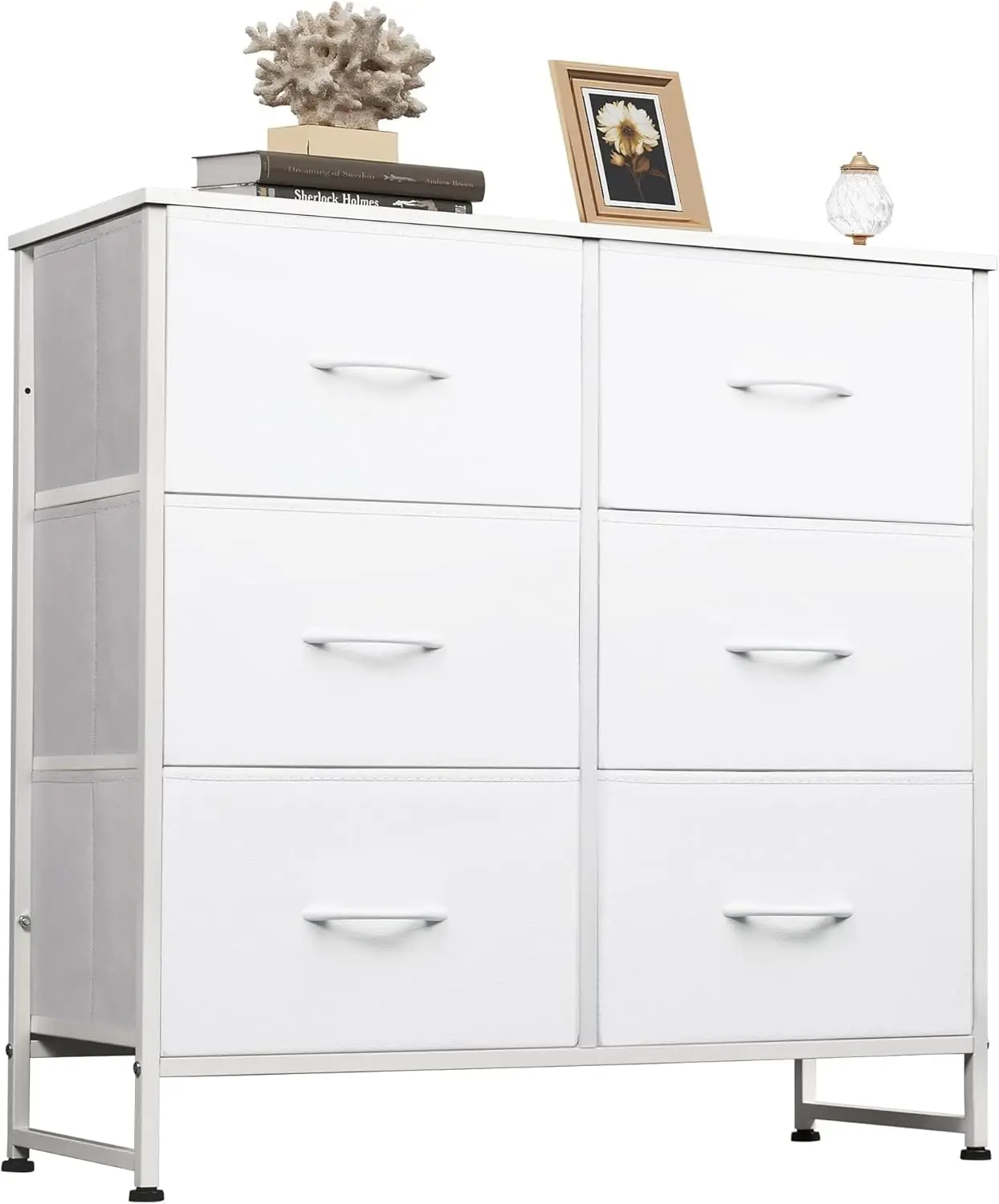 

White Dresser for Bedroom, 6 Drawer Double Dresser, Fabric Closet Dresser with Fabric Bins, Chest of Drawers for Closet, Livi