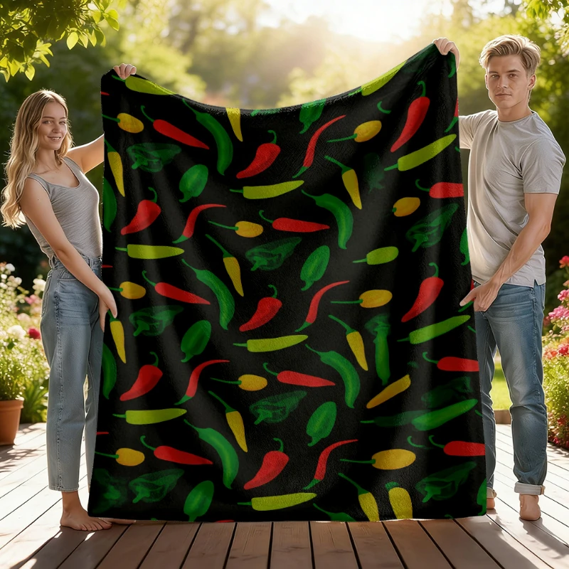 Multicolor Chili Pepper Full Print Throw Blanket,Warm Sofa,Bed Lap Cover,Patio Leisure,Birthday Kitchen Themed Present