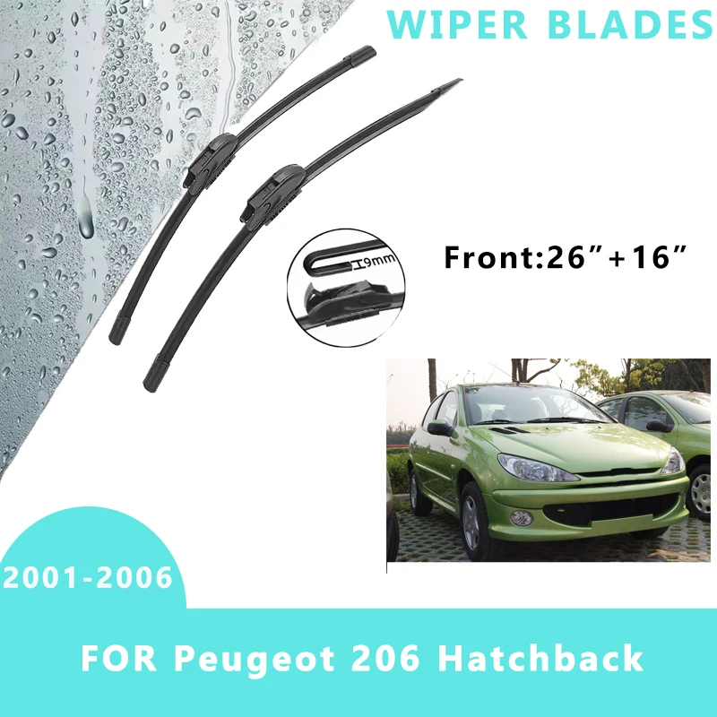 

Front Windscreen Wiper Blades Brushes Windshield Window Accessories 2PCS for Peugeot 206 Hatchback 2001-2006 26”+ 16“