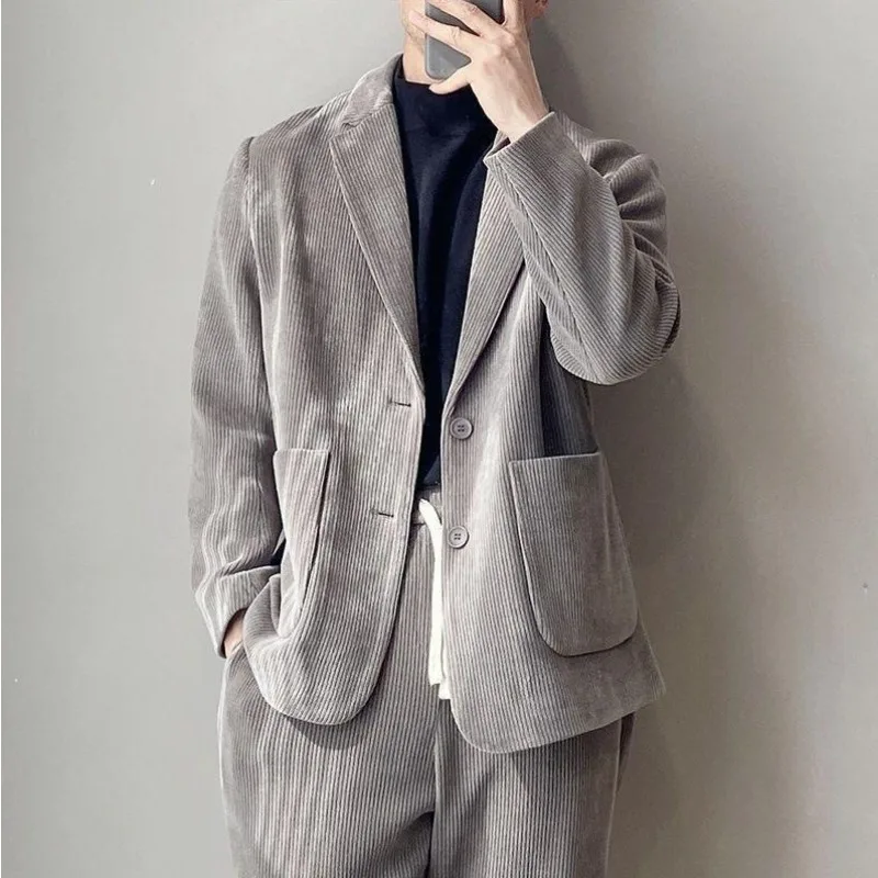 Jaket Jas Bisnis Kasual Pria untuk Musim Gugur dan Musim Dingin yang Modis, Setelan Jas Korduroi Kelas Atas dari Maillard Dopamine