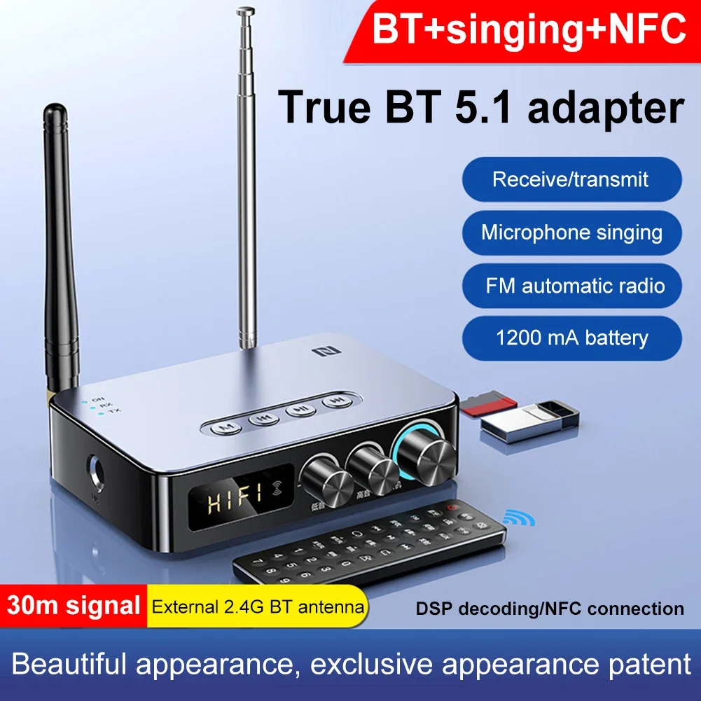 

1200mAh M9/M9 Pro Audio Transmitter Receiver 2.4G Bluetooth-Compatible Antenna LED Digital Display Screen Support RX TX FM Radio