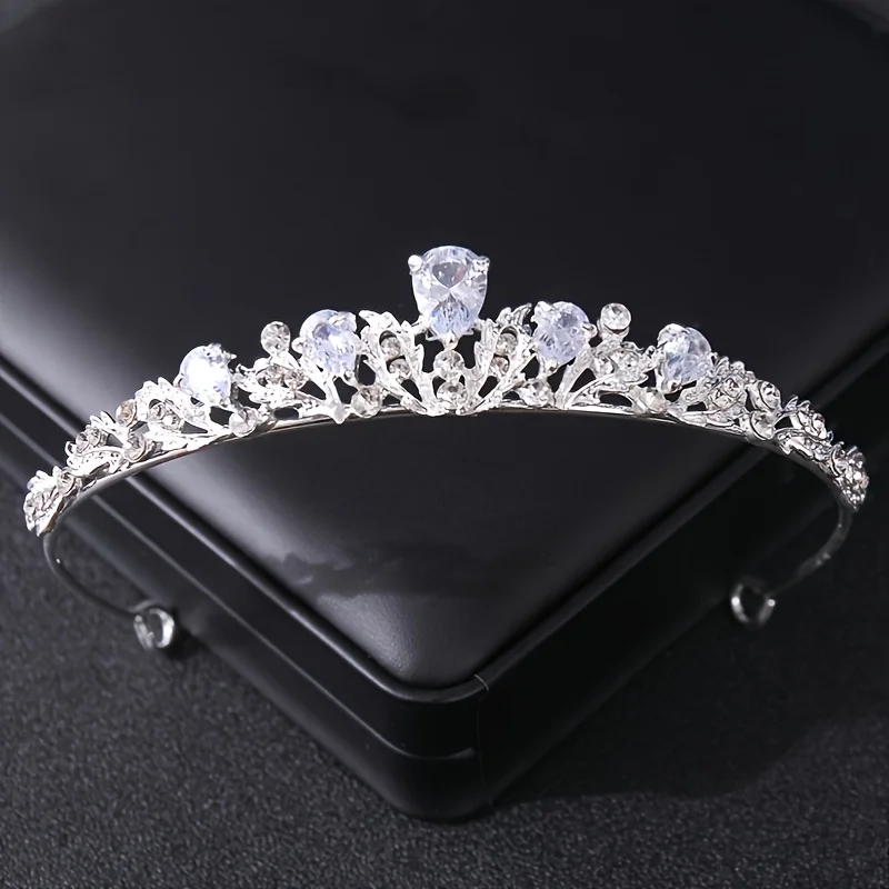 Fashion Zircon Bridal Tiara Headpiece Silver Color Crystal Wedding Crown Hair Accessories Women Birthday Party Rhinestone Crowns