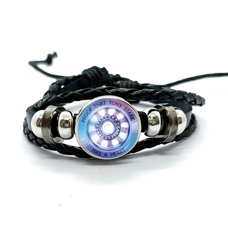 Proof That Tony Stark Has A Heart Leather Bracelets Glass Dome Multilayer Braided Bracelets Bangles Handmade Jewelry Gifts