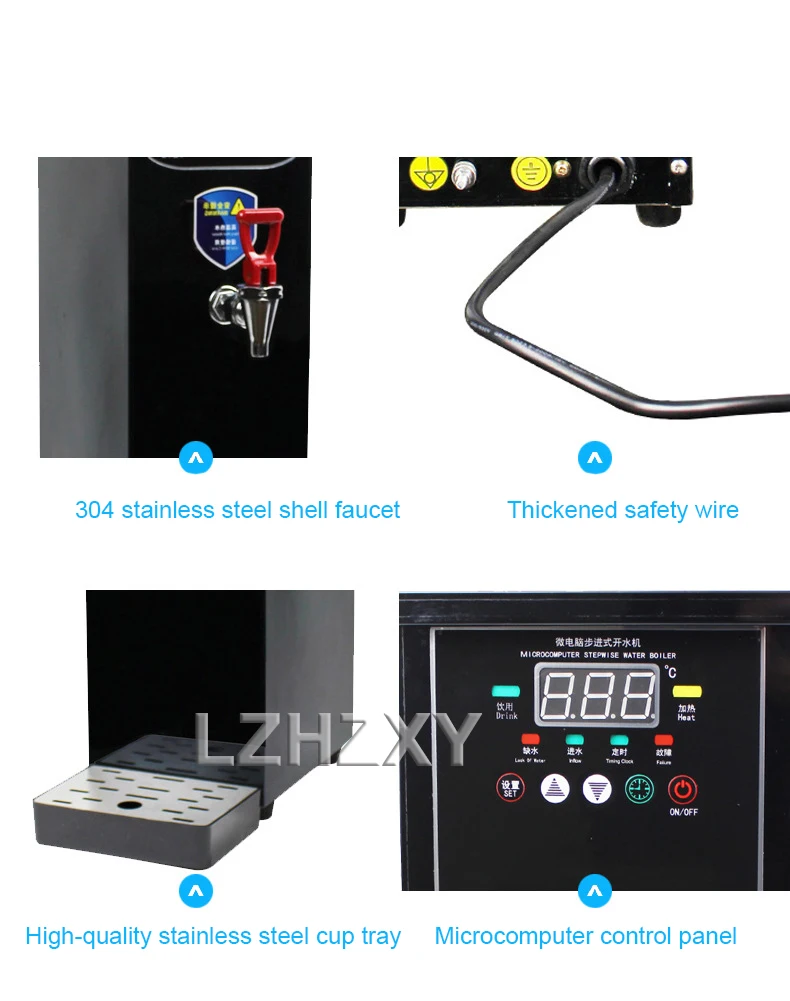 30L Hot Water Dispenser Commercial Hot Water Machine 60L/H Black Stainless Steel Water Boiler for Bubble Tea Shop 3000W