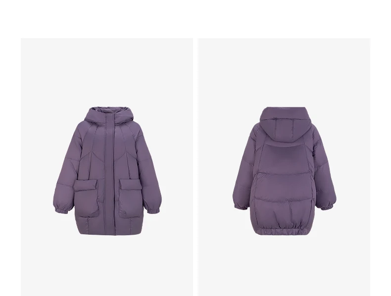 TOYOUTH Womens Down Jacket 2026 Winter New 90 White Duck Down Purple Hooded Large Pocket Warm Long Outerwear