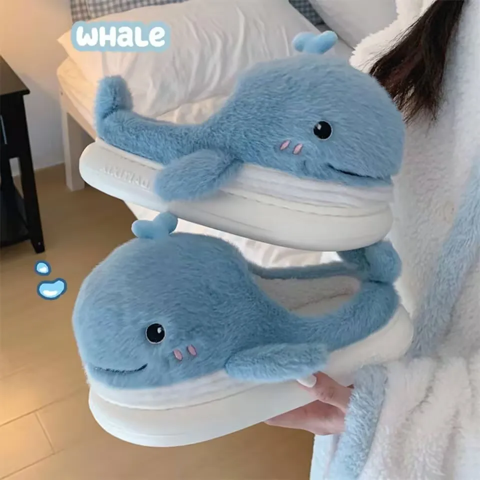 

2025 Winter Cotton Slippers Lovers Cartoon Cute Creative Plush Slippers Home Warm Non-slip Thick Sole Leisure