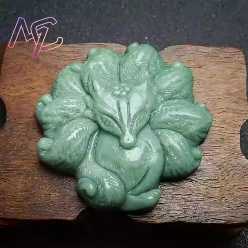 Guizhou Jade Nine Tailed Fox Pendant Necklace Accessories Jewelry Amulets Green Gifts Women Natural Carved Real Charms