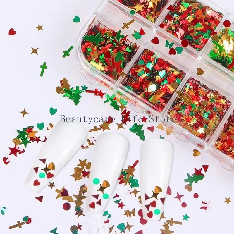 652c 12 Gitter Weihnachten Schneeflockennagel -Glitzer -Pailletten Exquisit für persönlichen Nagel