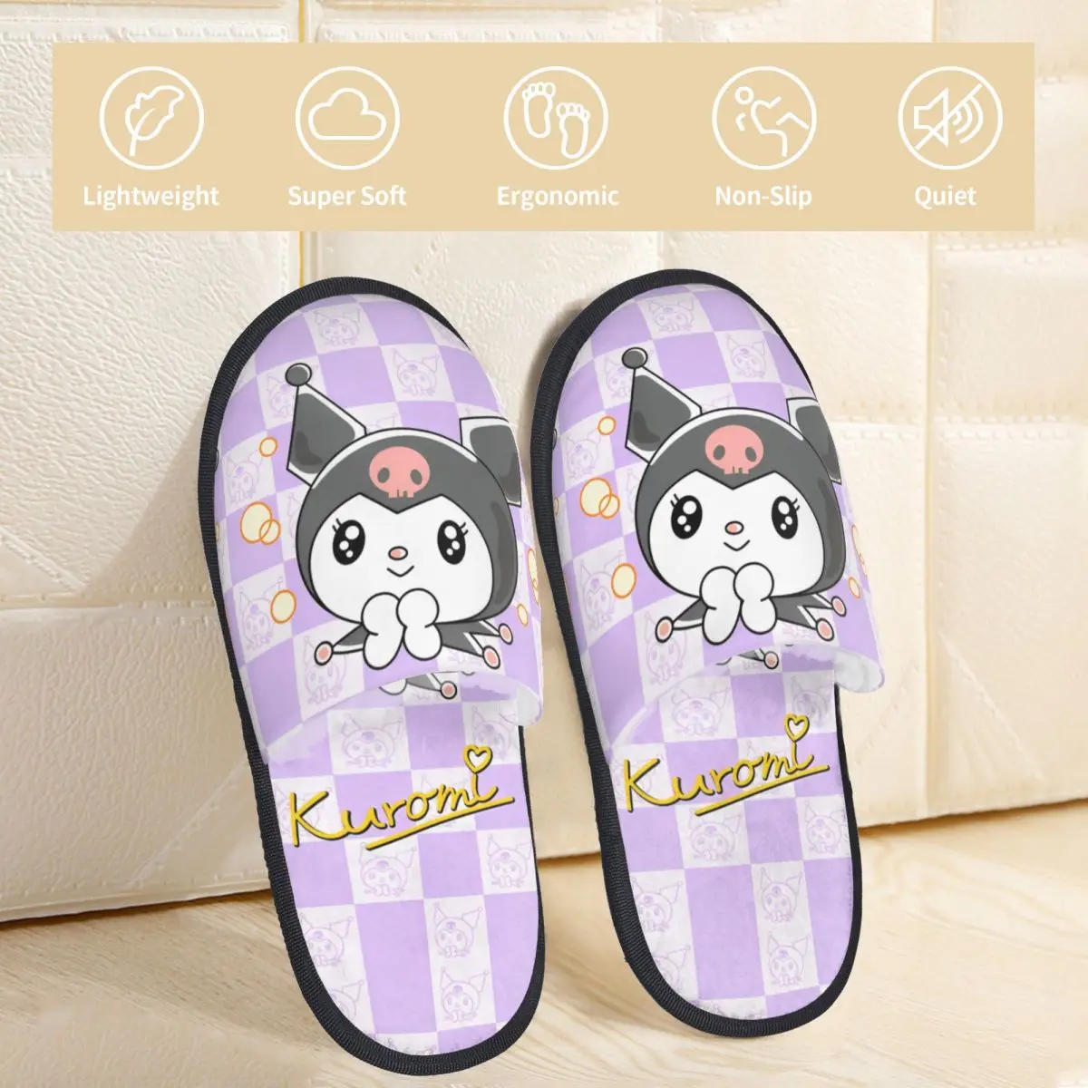 Sanrio Kuromi Winter Cotton Plush Slippers Indoor Soft Household Fur Slippers Slides Non-slip