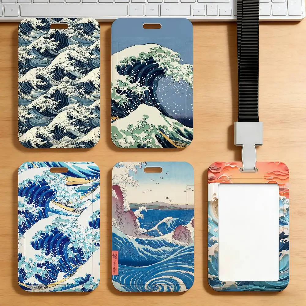 Art Katsushika Hokusai Card Holder Student ID Case Daily Use Subway Commute Work Cover Office School Bus Protector