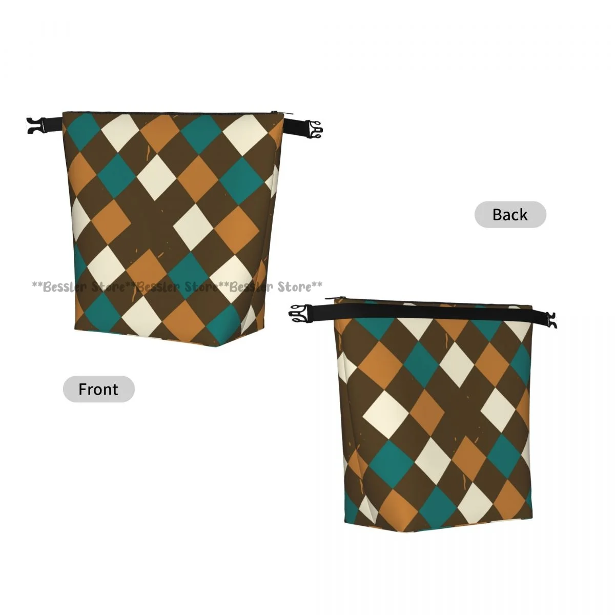 Roll Top Insulated Bento Lunch BagSummer Beach Vintage Plaid Thermal Meal Bag Lunch Container Tote