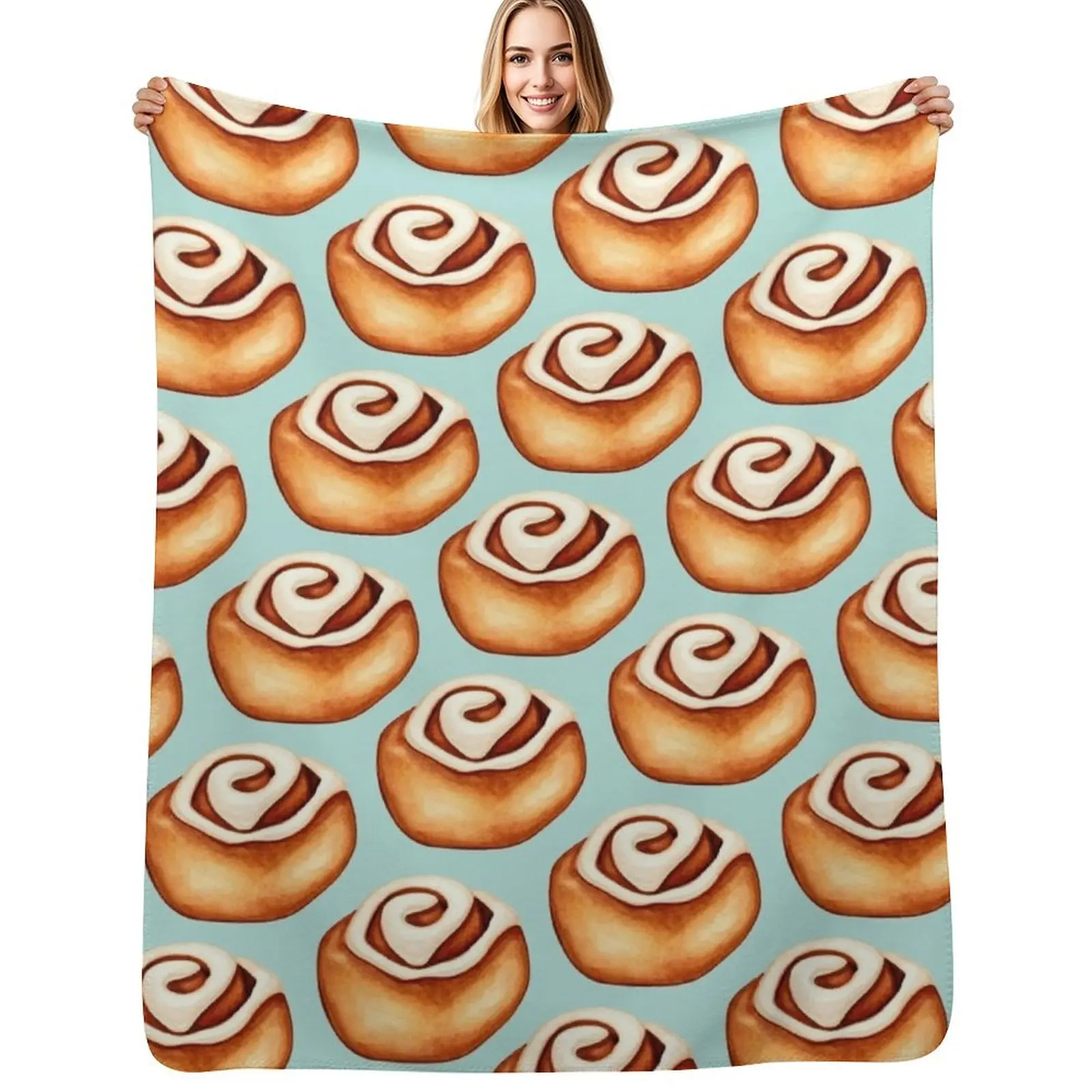 Cinnamon Roll Pattern - Blue Throw Blanket All Season Lightweight Soft Blanket for Bed