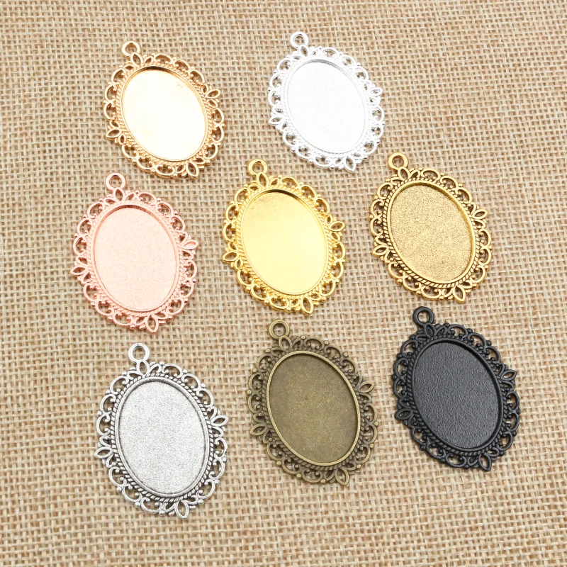 10pcs 18x25mm Inner Size Bronze Gold Silver Plated Vintage Style Cameo Cabochon Base Setting Pendant necklace findings