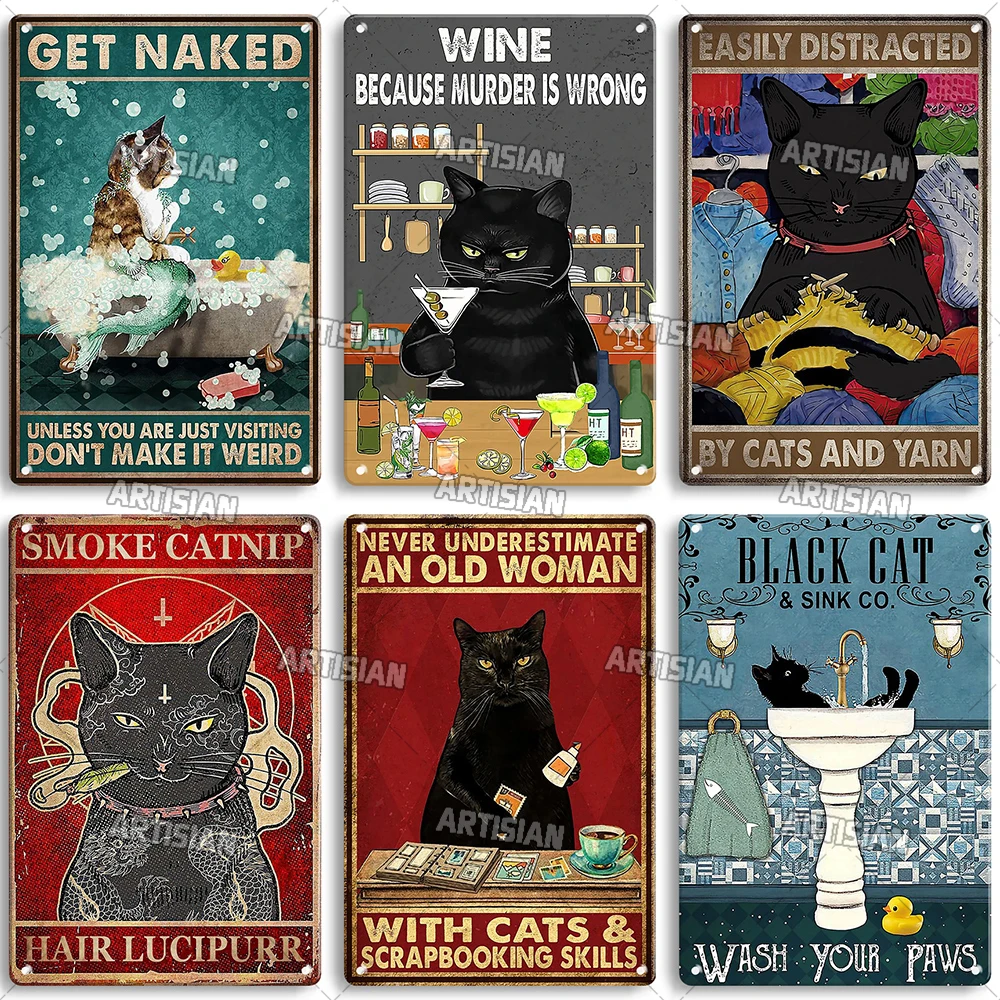 Artisian Funny Cat Metal Poster Pet Tin Sign Decorative Plaque Wall Decor Garage Bar Pub Club Hotel Cafe Kitchen Home Man Cave