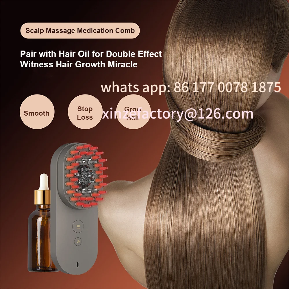 Customizable 3-Colors Light Scalp Massage Comb Anti Hair Loss EMS Pulse Vibration Massage Brush Essence Liquid Medicine