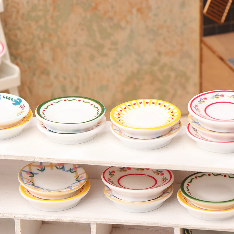 Mini assiettes pour maison de poupée 1/12, 5 pièces, modèle de maison de poupée, Simulation de décoration de cuisine, accessoires de maison de poupées, jouets de jeu de Simulation