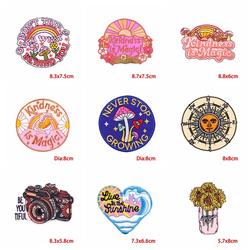 10PCS Kindness Is Magic/Cartoon Embroidery Patch Rainbow Letter Iron On Patches For Clothing Thermoadhesive Patches On Clothes