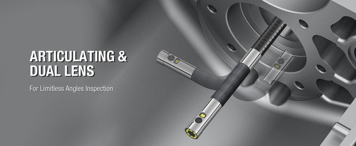TESLONG TD450S 8,5MM Doppellinsen-Endoskop mit Gelenkarm 1080P 4,5 Zoll IPS Zwei-Wege 360° ° Lenkbares Endoskop mit Kamera und 1,55 m Schlangenkabel – Detail 1
