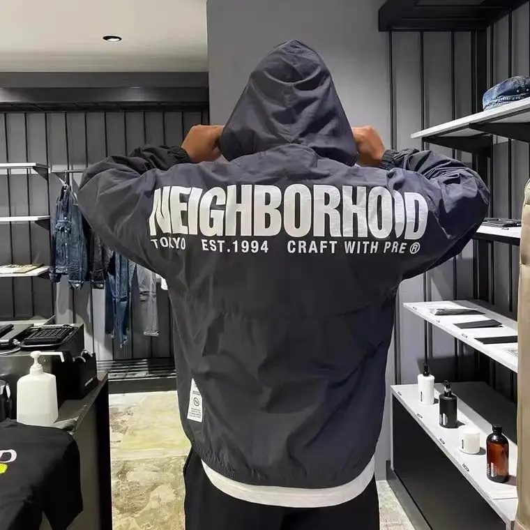 NEIGHBORHOOD Japanese‑Style Functional Hooded Windbreaker, Wind‑Proof Nylon Outdoor Hooded Jacket for Daily Street Outfits