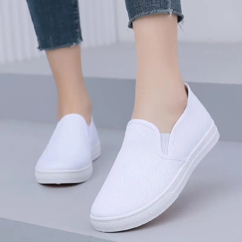 Men's Nurse Shoes Slip-On Canvas Shoes Breathable White Summer Soft Bottom Healthcare Work Shoes Women's Flat Heel Casual Loa... view 2
