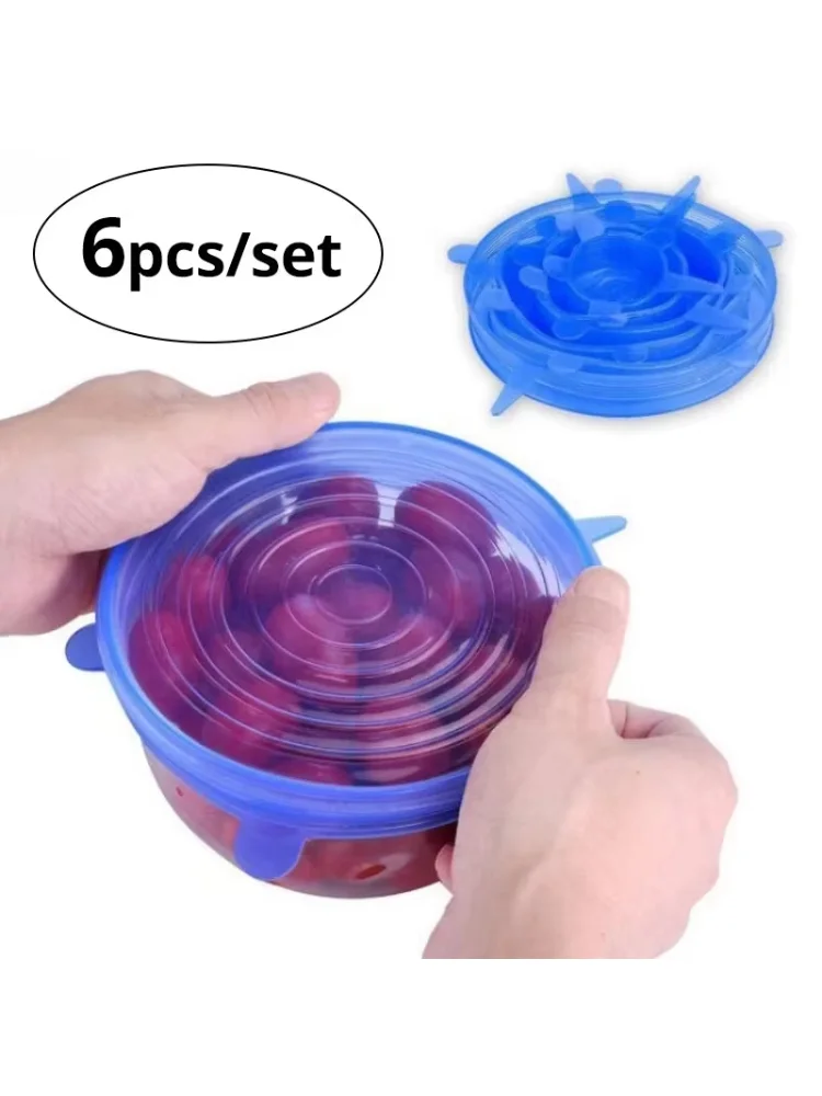 6pcs Reusable Silicone Stretch Lids For Food Bowls - Multifunctional Fruit And Vegetable Fresh-Keeping Cover