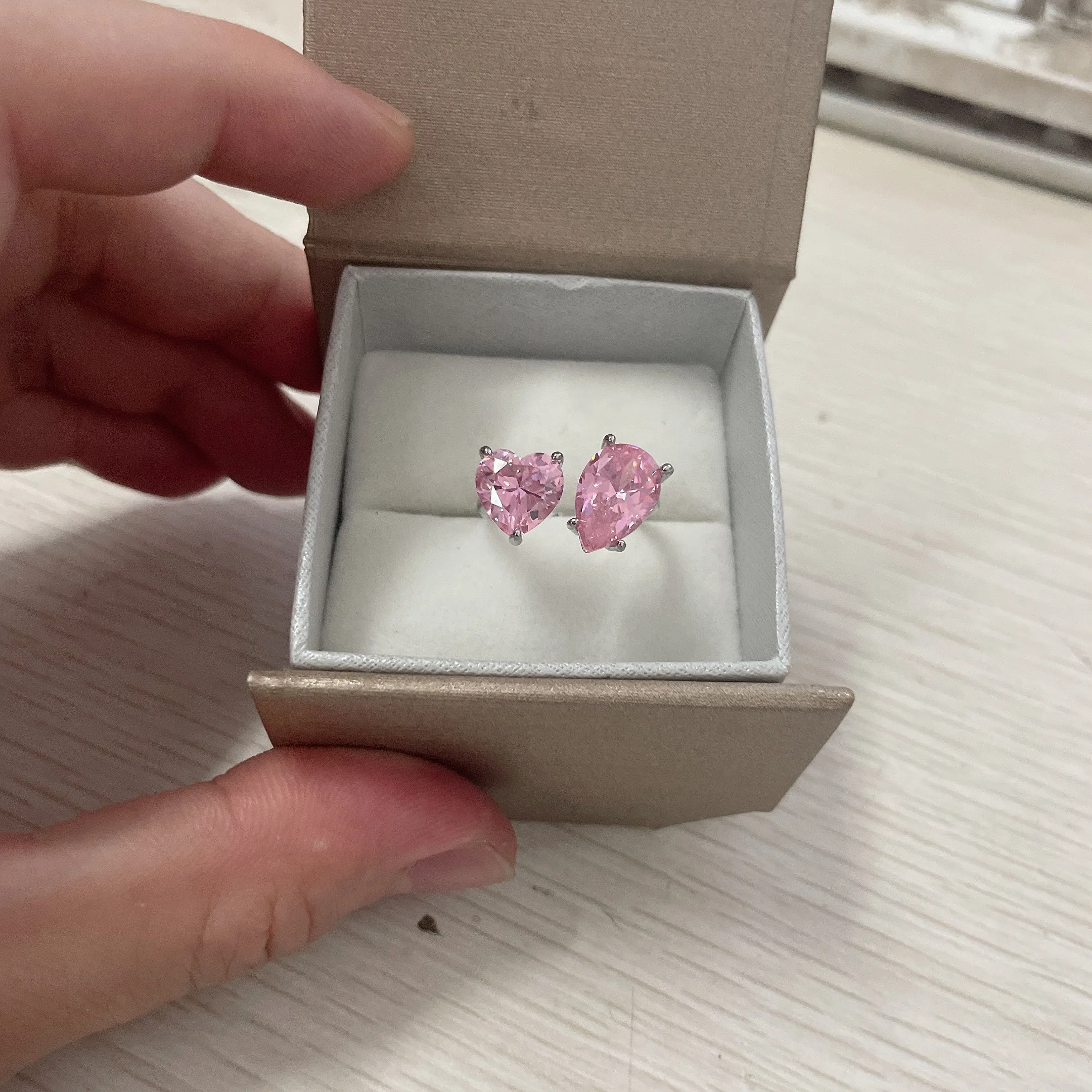 Nuovo argento Sterling 925 rosa bianco taglio a pera taglio a cuore diamante simulato festa di nozze anelli aperti gioielleria raffinata regali di