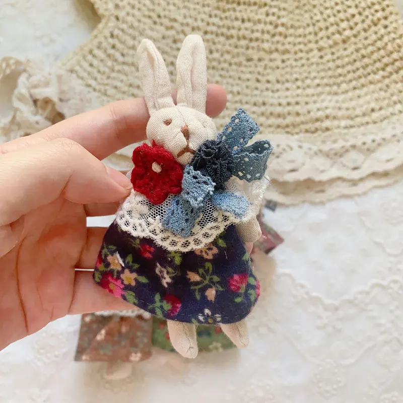 Johnature New Sweet Little Fresh Mori Girl Fabric Cartoon Floral Dress Bunny Brooch Vintage Patchwork Lace Women Accessory