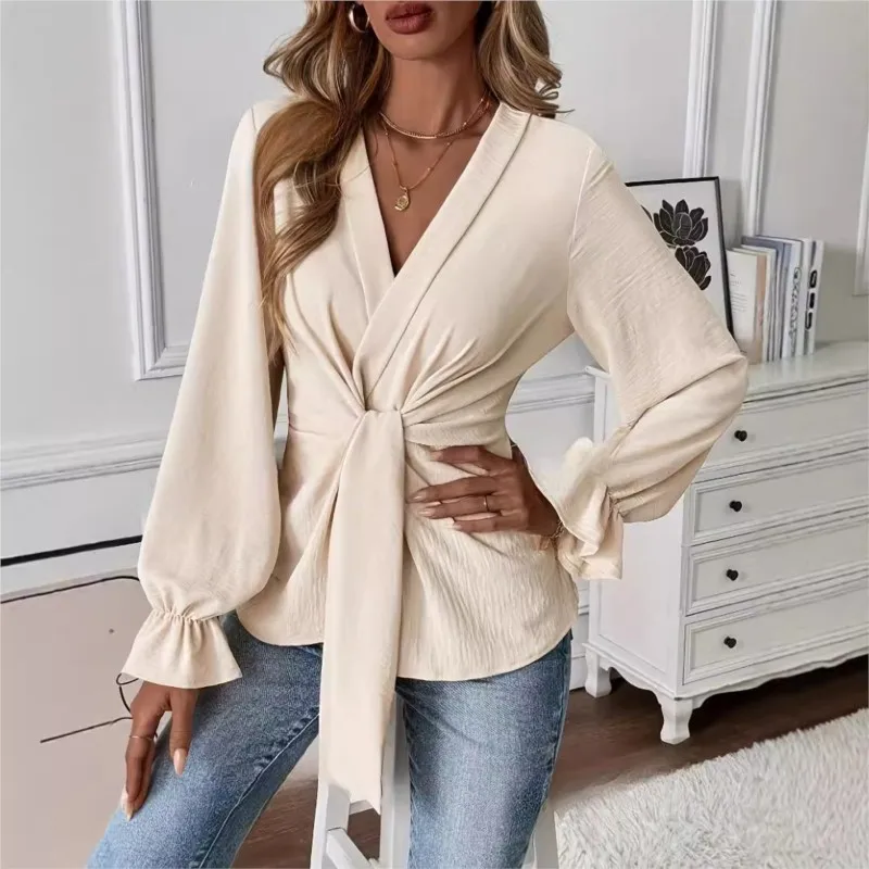 

Elegant Sexy V-neck Long Sleeved Shirt For Autumn Women's Clothing New Casual Comfortable Pullover Top Blusas De Mujer Ofertas