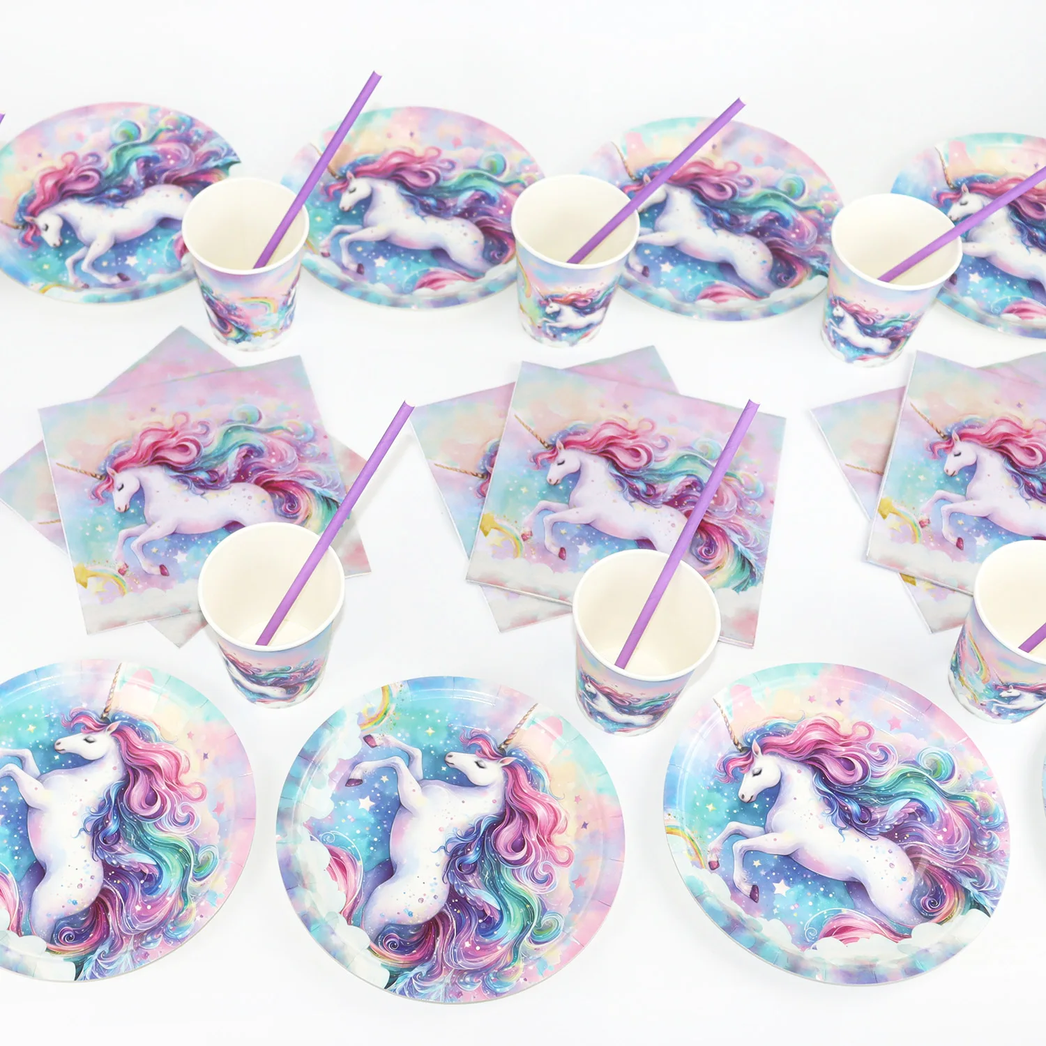 Regenbogen Einhorn Geburtstagsdekorationen Einweggeschirr Set 1. Geburtstag Party Dekor Babyparty Einhorn Thema Partyzubehör – Detail 6