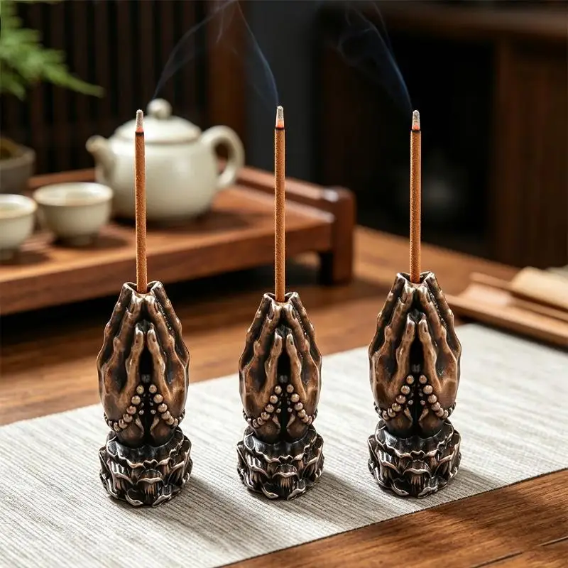 1/3PCS Praying Hands Incense Holder Vintage Bronze Minimalist Ornament for Home Meditation Gift Giving
