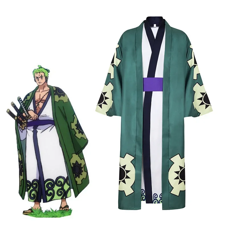 One Piece Wano Country Roronoa Zoro Cosplay Anime One Piece Cosplay Costume Green Kimono Outfit Halloween Carnival Party Costume