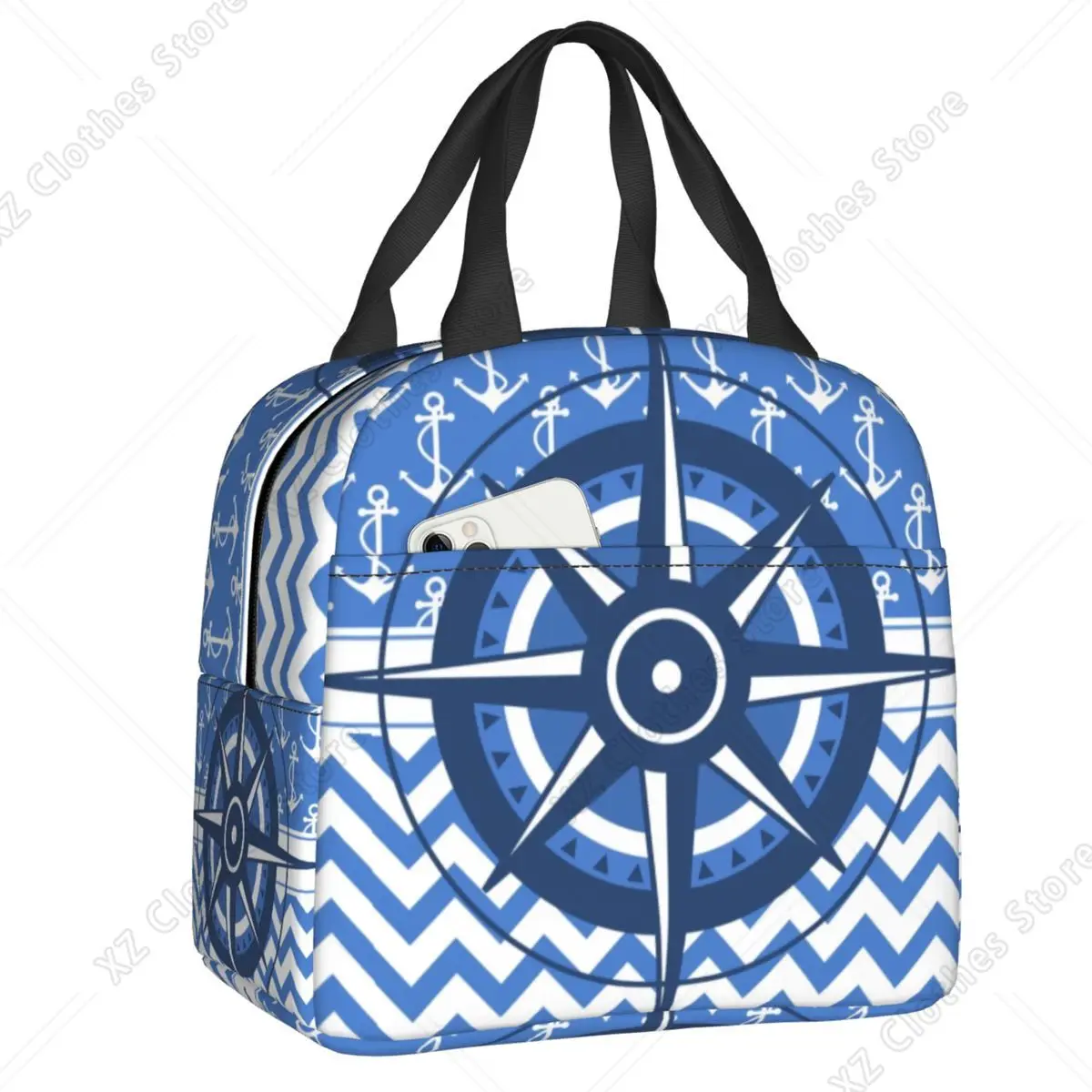 Custom Captain's Compass Insulated Lunch Bag for Women Nautical Anchor Sailing Cooler Thermal Lunch Box Kids School Children