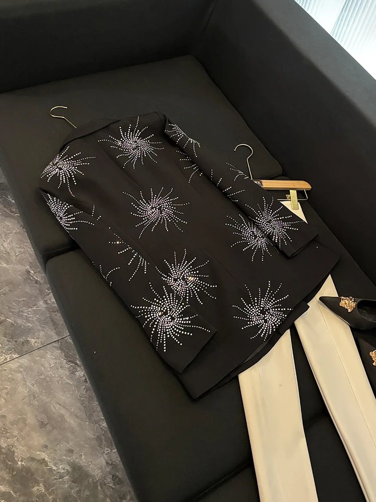 

Bla Night Firework Loose Women's Suit Jaet Winter New Sle Commute Wind Long Sve Mid-Length Pure Color