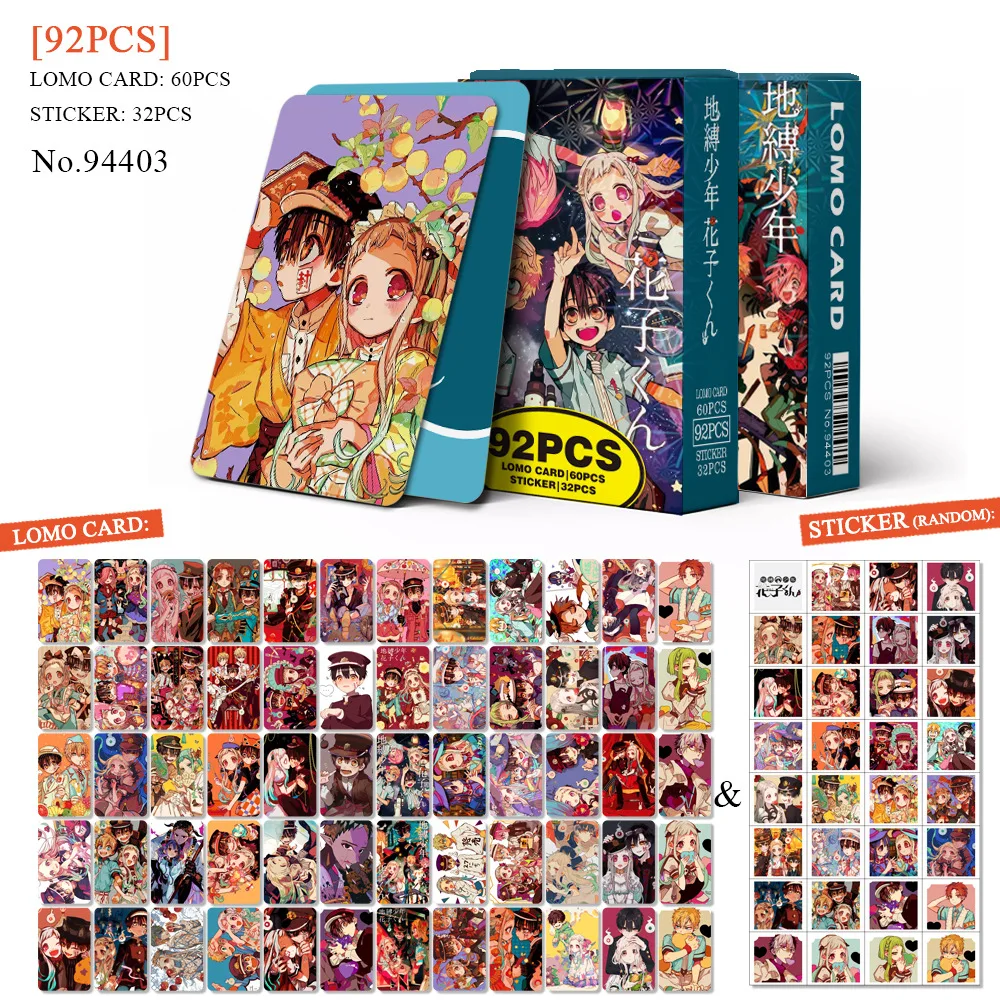 60+32Pcs/Set Anime Toilet-bound Hanako-kun Lomo Card Mini Stickers Photocard Fans Collection Card Toy Gift ﻿