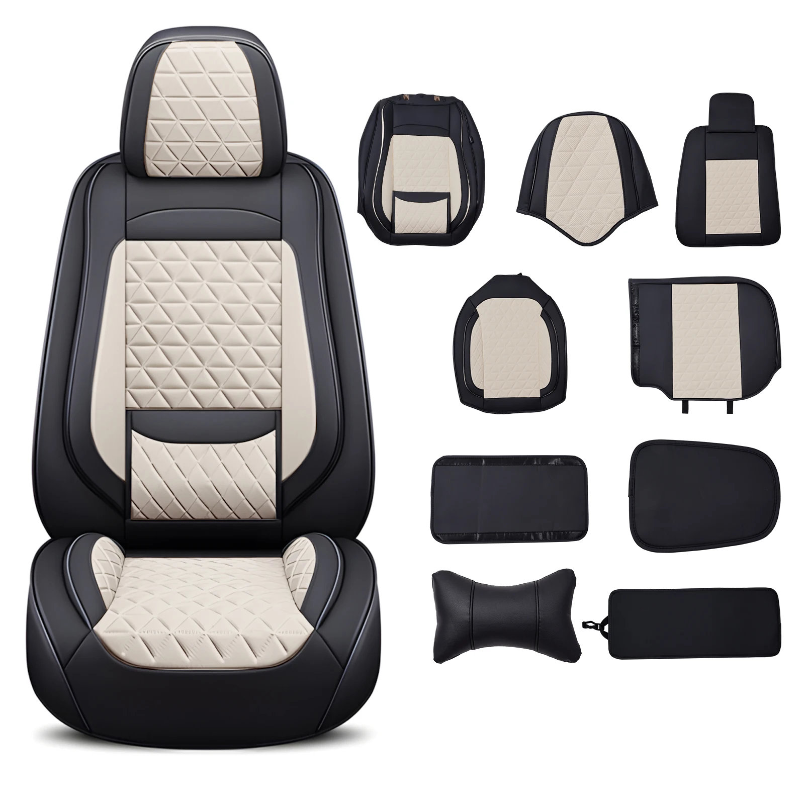 

Car Seat Cover Leather Full Set Breathable Seat Protector Front Rear Seat Covers Set of 5 Car Interior Accessories for Most Car