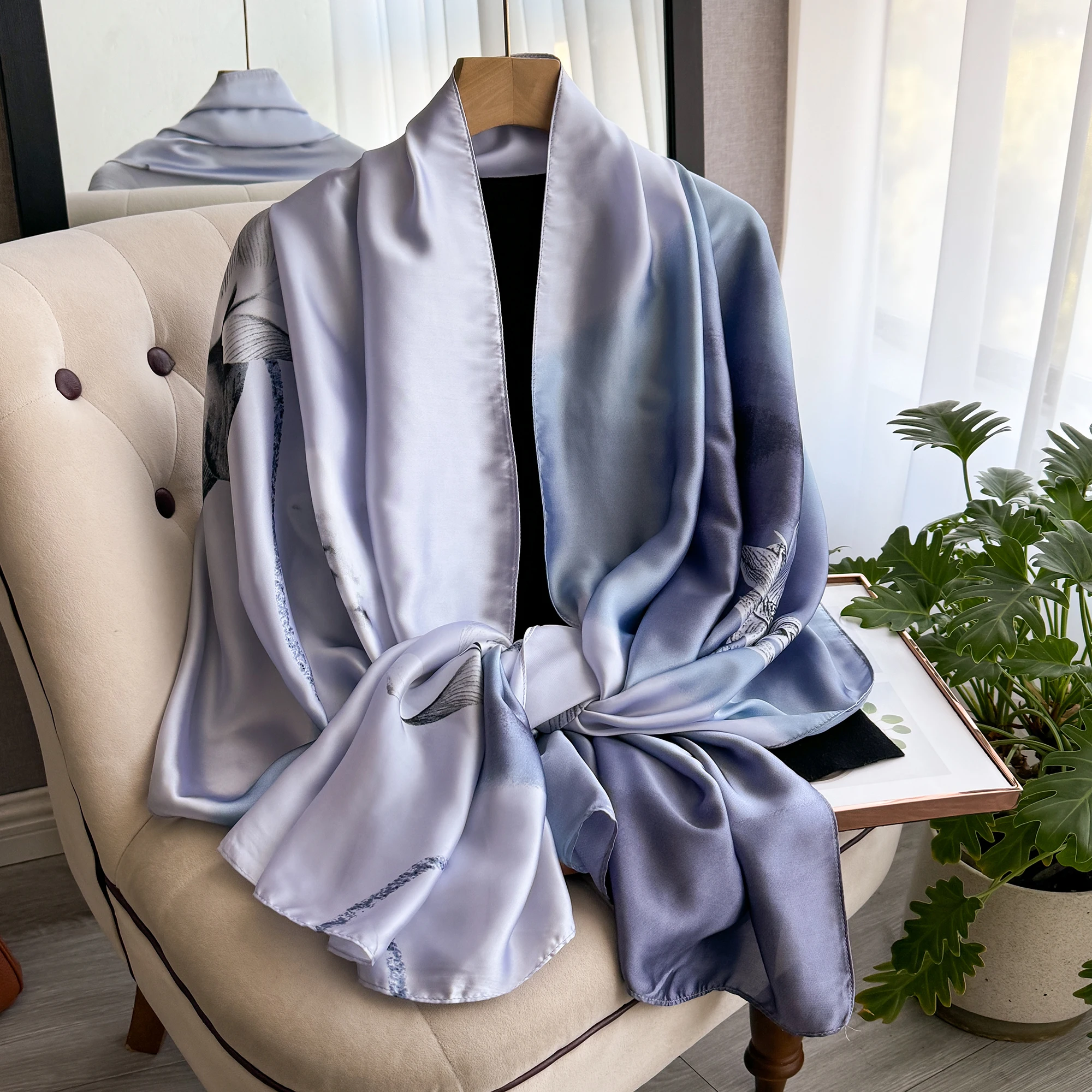 

Весенний мягкий шелковый шарф высокого качества для женщин 180*90 см, женский элегантный шарф с принтом, модная длинная дорожная шаль, пляжный дизайнерский шарф