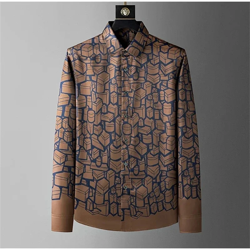 Luxury Printed Shirt 3D Men's Long-Sleeved Casual Shirt High Quality Fashionable Korean Style High-End  Men's Clothing