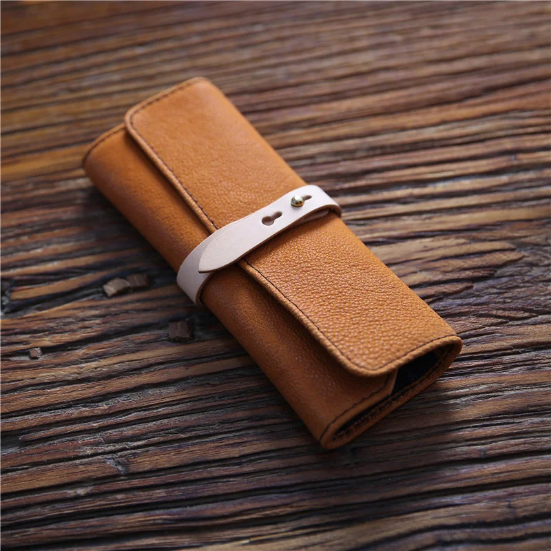 Manual Handmade Men\'s Leather Pen Bag Top Leather Tool Kit Women\'s Cosmetic Bag  Storage Stationery Bag